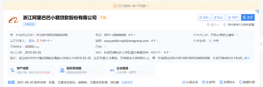 阿里小贷正式完成注销，业务已由网商银行承接